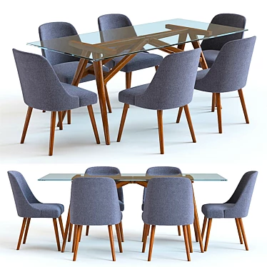 West Elm Jensen Table & Chairs: Mid-Century Modern Set 3D model image 1 