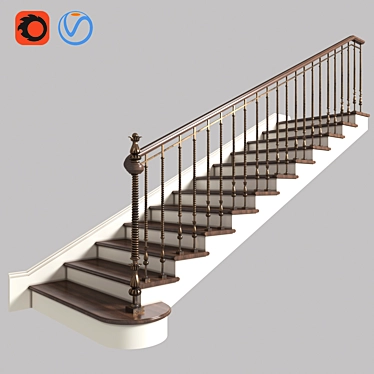 Modern Steel Stairs 3D model image 1 