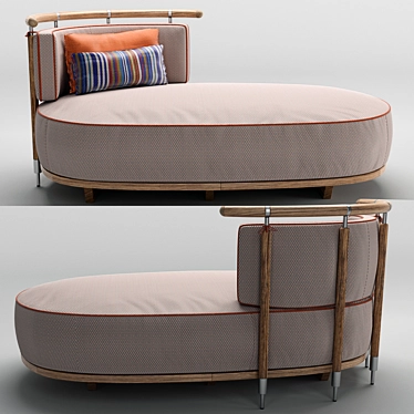 Marine-Inspired Teak Chaise Longue 3D model image 1 