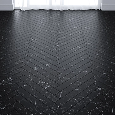 Elegant Black Marble Floor Tiles in Chevron and Herringbone Layout 3D model image 1 