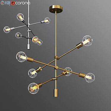 Modern Brass and Glass 6-Light Chandelier 3D model image 1 