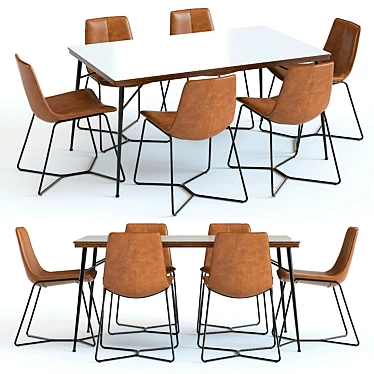 West Elm Paulson Table & Slope Chairs 3D model image 1 