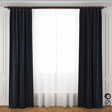 Stripe Blue Curtain 3D model image 1 