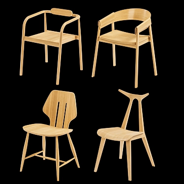 Sleek Wood Dining Chairs 3D model image 1 