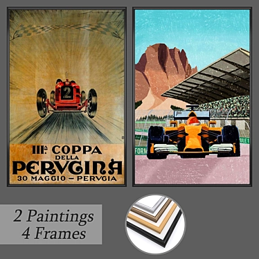 Artistic Set: 2 Paintings & 4 Frames 3D model image 1 