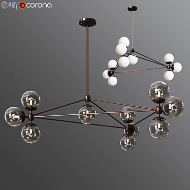 Sleek Modo Chandelier: 3 Sided, 10 Globes 3D model image 1 