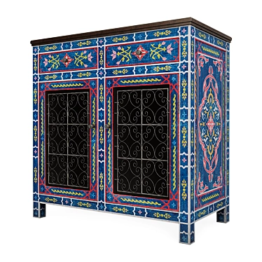 Moroccan-inspired Hand-Painted Cedar Dresser 3D model image 1 