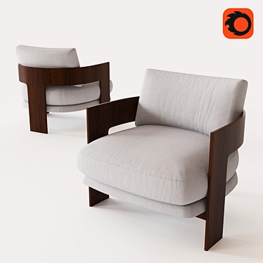 Vintage Milo Baughman Wood Base Chair 3D model image 1 