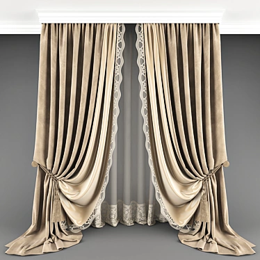 Elegant Lace Curtain Set 3D model image 1 