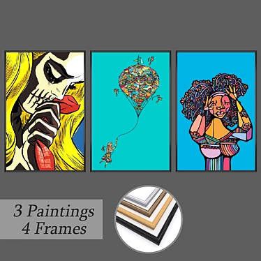 Artistic Marvel Set: 3 Paintings & 4 Frame Variants 3D model image 1 