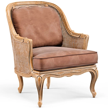 Title: French Caned Bergere Armchair - Floral Accent 3D model image 1 