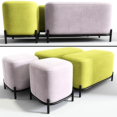 Plush Padded Square Ottoman Set 3D model image 1 