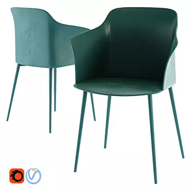 Petrol Blue Metal Armchair: WILL 3D model image 1 