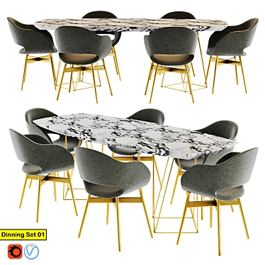 Modern Dining Set: Walter Knoll Joco Table & Busnelli Charme Chair 3D model image 1 