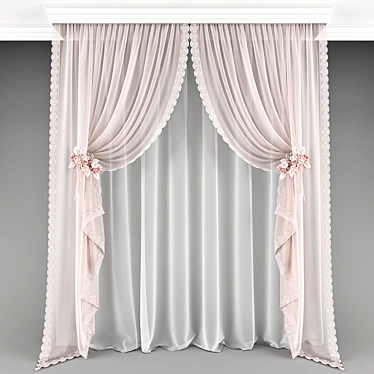 Elegant Lace Curtain Panel 3D model image 1 