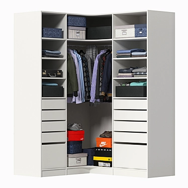 Modern White Wardrobe with Clothes 3D model image 1 