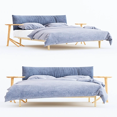 Elegant Double Bed & Bedside Table Set 3D model image 1 
