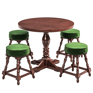 Rustic Pub Set: Andy Thornton Turned Leg Stool & Pub Stuff Dining Table 3D model image 1 