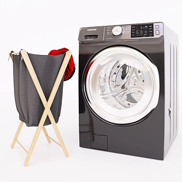 Efficient LG Front Load Washer & Bamboo Laundry Hamper 3D model image 1 