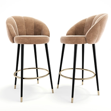 Modern Velvet Bar Stool with Brass Legs 3D model image 1 