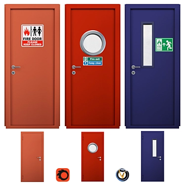 Fire-Resistant Doors Set (3 pcs.) 3D model image 1 