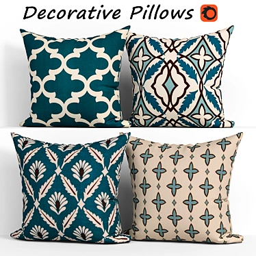 Blue and Beige Decorative Pillow Set 3D model image 1 