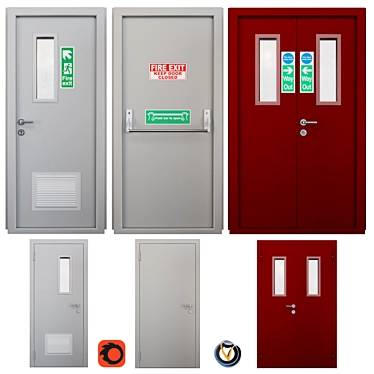 Fire Door Set - 3 Pieces 3D model image 1 