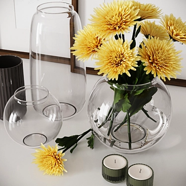 Yellow Chrysanthemum Decor Set 3D model image 1 