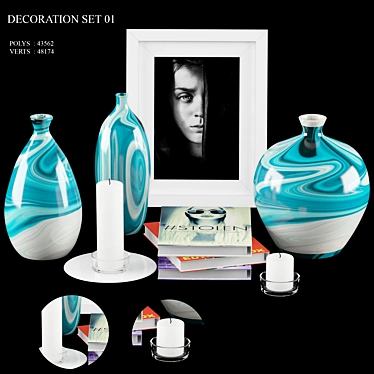 Decorative Set: Ceramic Vases, Photo Frame, Books, Candle, Plate 3D model image 1 