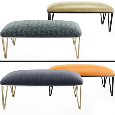 Sleek Metal Upholstered Bench 3D model image 1 