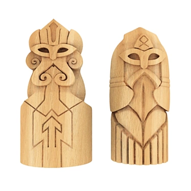 Nordic Warriors: Wooden Viking Figurines 3D model image 1 