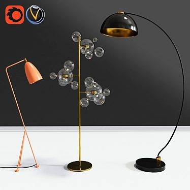 Contemporary Floor Lamp Set 3D model image 1 
