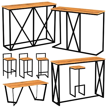 Metalwood Bar Furniture Set | Stylish and Sturdy 3D model image 1 