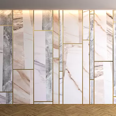 Luxury Marble Panel with Parquet Inlay 3D model image 1 