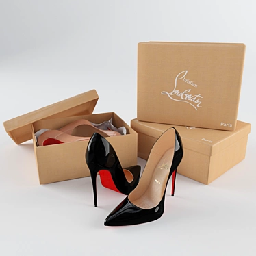 Luxe Nude & Black Patent Louboutin 3D model image 1 