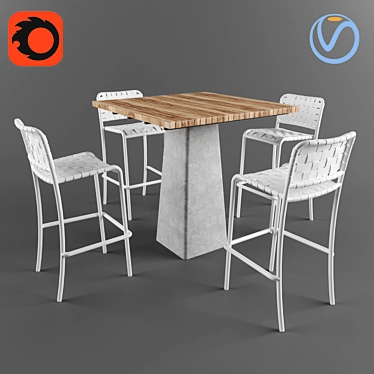 Outdoor Garden Bar Stool Set 3D model image 1 