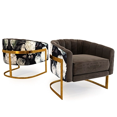 Opulent Gold Floral Armchair 3D model image 1 