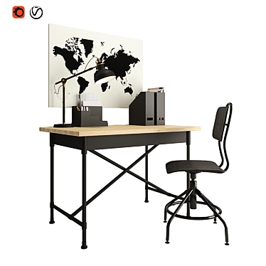 Modern Black Office Set: Desk, Chair, Lamp, Board 3D model image 1 