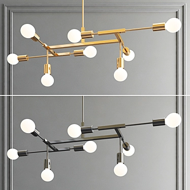 Sleek Gold Pendant Chandelier 3D model image 1 