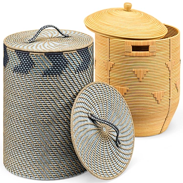 Coastal Chevron Rattan Storage Basket 3D model image 1 