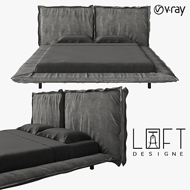 Modern Metal and Fabric Bed LoftDesigne 3661 Model 3D model image 1 