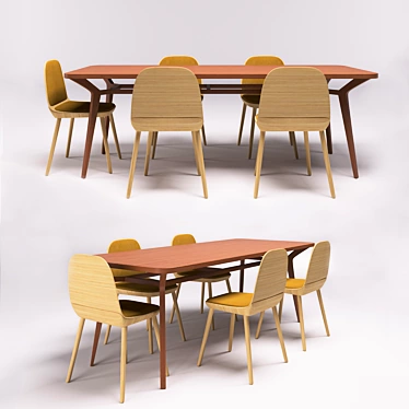 Modern Dining Set: Unica Moblar Table & Treku Bisell Chairs 3D model image 1 