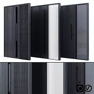 Modern Black Wood Entrance Door with Glass 3D model image 1 