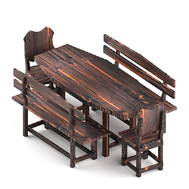 Solid Wood Dining Set 3D model image 1 