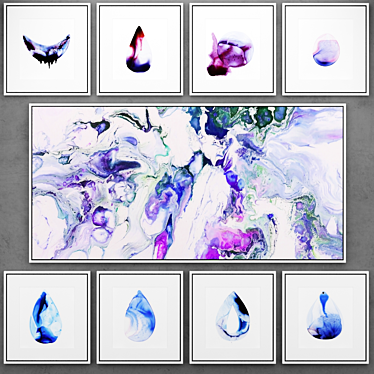 Fluid Art Abstract Painting Set | Blue-Violet | Pack of 9 3D model image 1 