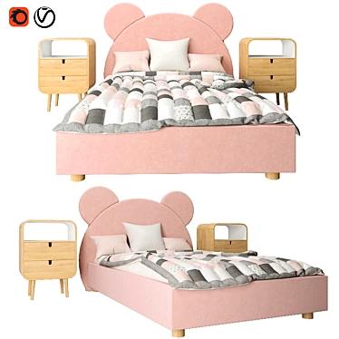 Pink Teddy Single Bed + Julia Grup Nightstand 3D model image 1 