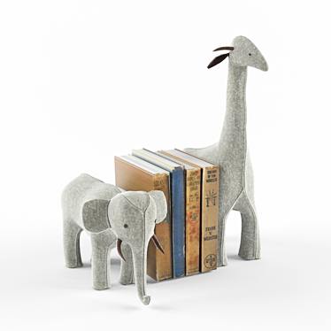 Wool Felt Animal Bookends: Elephant & Giraffe 3D model image 1 