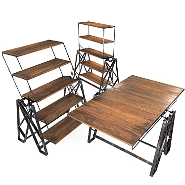 Rustic Industrial Vintage Table 3D model image 1 