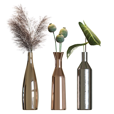 Elegant Metal Vases Set 3D model image 1 