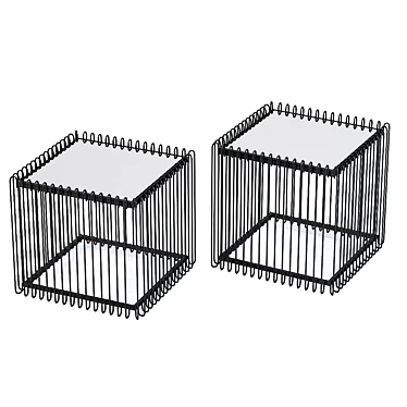 Wire Square Black Side Tables - Big & Small 3D model image 1 